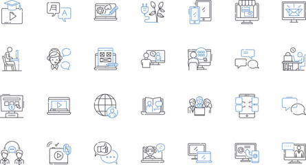Virtual community line icons collection. Interaction, Collaboration, Connection, Engagement, Inclusion, Diversity, Empowerment vector and linear illustration. Participation,Support,Trust outline signs