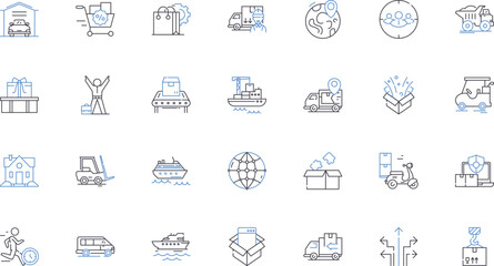 Fleet management line icons collection. Tracking, Optimization, Maintenance, Logistics, Efficiency, Telematics, Productivity vector and linear illustration. Dispatch,Utilization,Fuel outline signs set