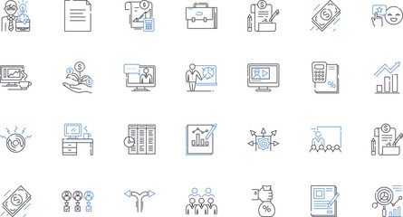 Risk examination line icons collection. Vulnerability, Mitigation, Assessment, Probability, Hazard, Security, Exposure vector and linear illustration. Contingency,Compromise,Audit outline signs set
