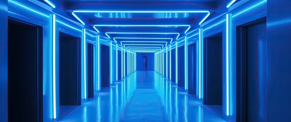neon colored corridor with neon lights, bold structural designs, violet, cyberpunk, retro wave, synth wave, generative AI