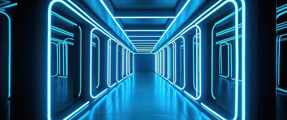 neon colored corridor with neon lights, bold structural designs, violet, cyberpunk, retro wave, synth wave, generative AI