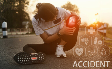 Ankle knee accident in sport exercise running jogging.low key lighting.