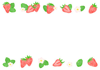 Cute strawberry frame, treat Simple hand drawn watercolor illustration / かわいいイチゴのフレーム、あしらい シンプルな手描きの水彩イラスト