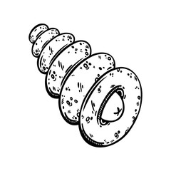 Sausage in dough. Simple vector icon. Delicious fast food, fresh pastries. Rolled up bun with meat filling, street snack. American dessert for breakfast. Sketch, line art. Clipart for logo, apps, menu