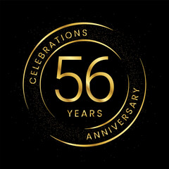56th anniversary, golden anniversary with a circle, line, and glitter on a black background.
