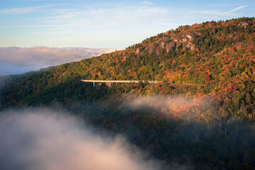 View of Linn Cove Viaduct from Rough Ridge Lookout , Blue Ridge Parkway, North Carolina, USA.