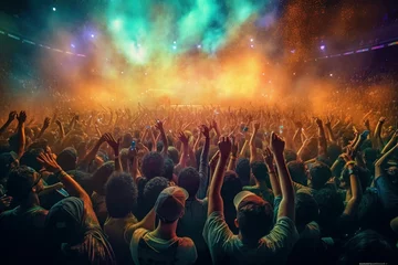 Deurstickers Open air concert, crowd partying stage lights live concert summer music festival. AI generated, human enhanced © top images