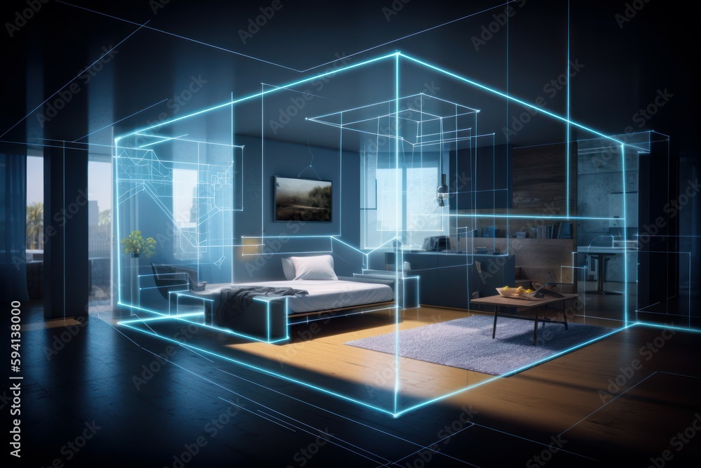 Poster abstract visualization of smart home, zoning and online control. future housing concept. ai generate