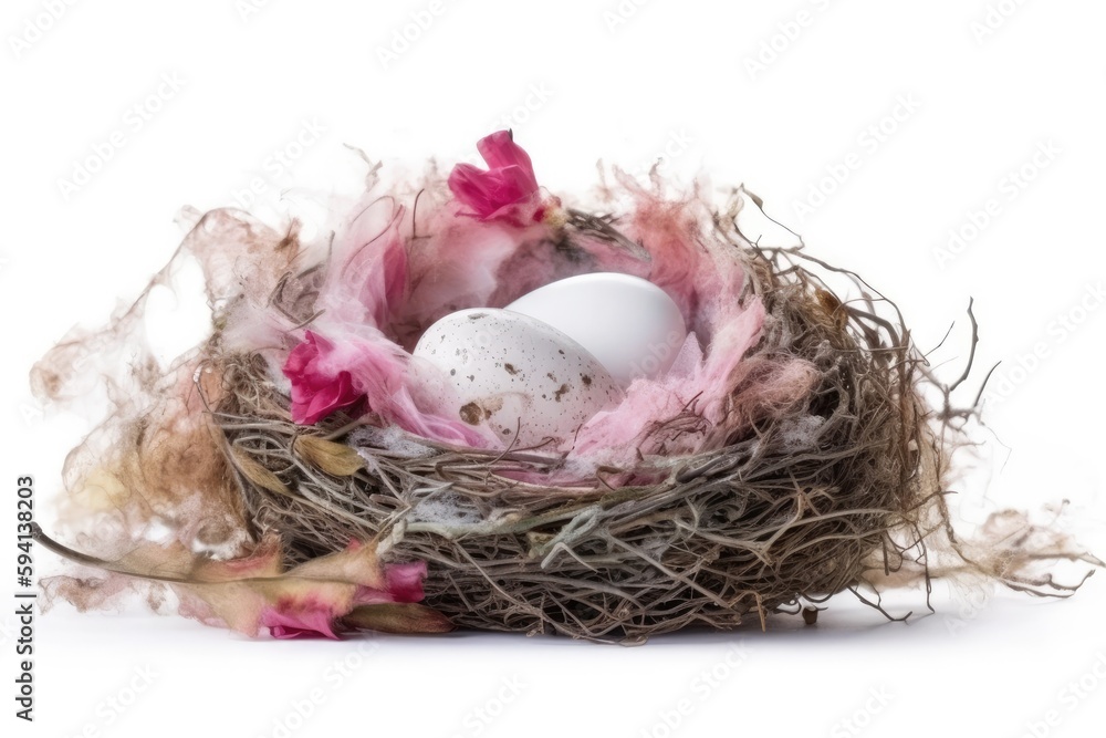 Poster bird nest with two eggs inside. generative ai