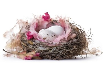 Fototapeta na wymiar Bird Nest with Two Eggs Inside. Generative AI