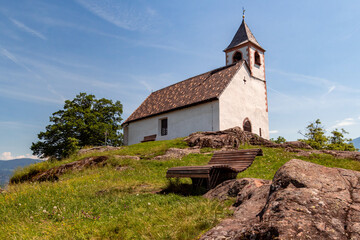 The little Church St. Hippolyt located near Tisens, South Tyrol - obrazy, fototapety, plakaty