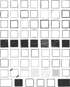 Set of handdrawn doodle squares and frames