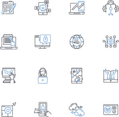 Data analytics line icons collection. Insights, Metrics, Analytics, Analysis, Dashboards, Visualization, Trends vector and linear illustration. Patterns,Predictions,Interpretation outline signs set