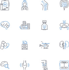 Medical hub line icons collection. Healthcare, Medicine, Treatment, Hospitals, Clinics, Wellness, Therapy vector and linear illustration. Surgery,Doctor,Nurse outline signs set