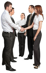 a group of professionals with hands together