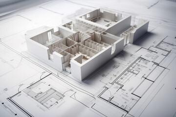 Fototapeta na wymiar building project plan blueprint of a modern house, generative AI