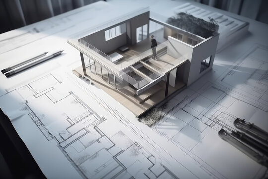 building project plan blueprint of a modern house, generative AI