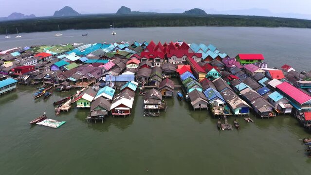 Houses and rooftops of Koh Panyee floating fishing village, Thailand.