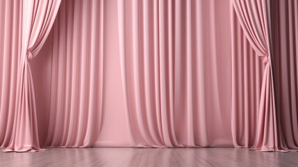 Pink silk curtains background. Generative AI.
