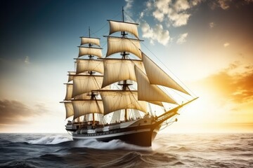 Obraz na płótnie Canvas sailboat gliding across the ocean during a vibrant sunset. Generative AI