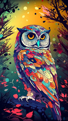 owl in the night forest