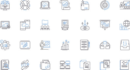 Details line icons collection. intricacy, precision, accuracy, finesse, thoroughness, delicacy, elaboration vector and linear illustration. nuance,subtlety,intricateness outline signs set