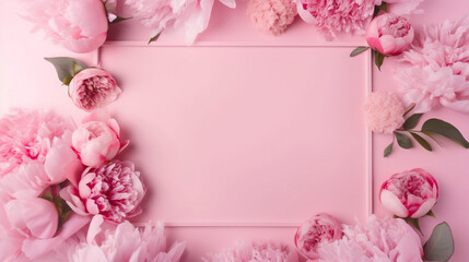 Pink Romance love flower with frame for wedding, mother day background, Generative AI