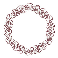 Coffee circle frame pattern. Floral ornament. Coffea design element. Editable outline stroke. Vector line.