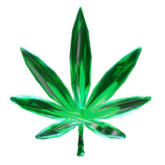 A crystal with the shape of a cannabis leaf, colored emerald green. This design is intended for stoners.