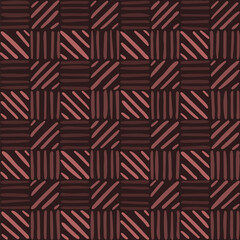 maroon repetitive background with hand drawn striped squares. vector seamless pattern. geometric illustration. fabric swatch. wrapping paper. continuous design template for textile, linen, home decor