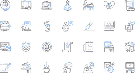 Trade and industry line icons collection. Manufacturing, Production, Infrastructure, Commerce, Innovation, Supply, Logistics vector and linear illustration. Packaging,Investment,Export outline signs