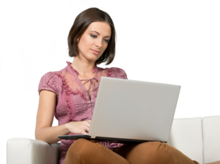 Young cute woman with laptop isolated on white background