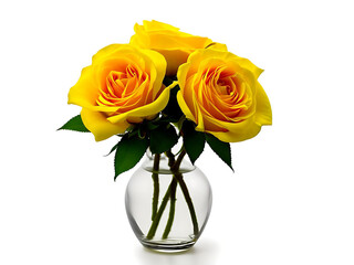 Yellow rose in the vase on white background. Generative ai