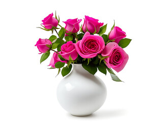 Obraz na płótnie Canvas Pink rose in the vase on white background. Generative ai