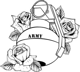 Hand grenade vector illustration. Vintage monochrome ammunition element. Military or army concept for labels or emblems templates