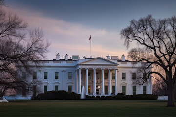Naklejka premium White House on dusk morning in spring. Generative AI.