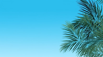 Fototapeta na wymiar Tropical palm leaves on a blue background, a minimal art concept.
