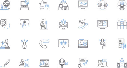 Album drop line icons collection. Release, Launch, Debut, Unveil, Arrival, Premiere, Unleash vector and linear illustration. Introduction,Reveal,Presentation outline signs set