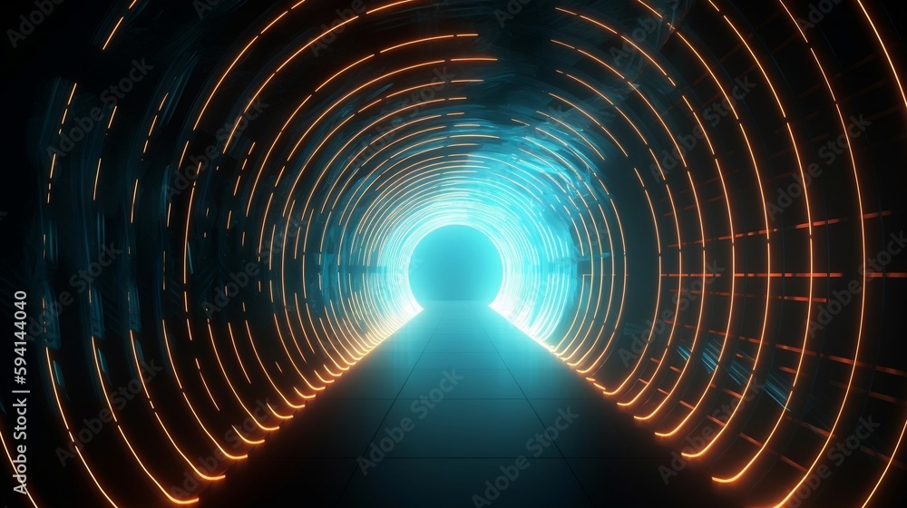 Wall mural abstract background, tunnel of glowing arcs. 3d render. generative ai