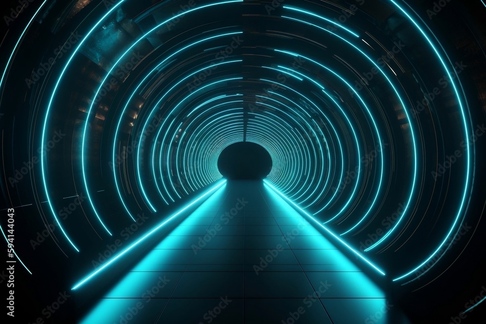 Wall mural abstract background, tunnel of glowing arcs. 3d render. generative ai