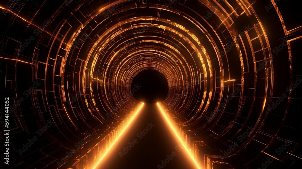 Wall mural abstract background, tunnel of glowing arcs. 3d render. generative ai