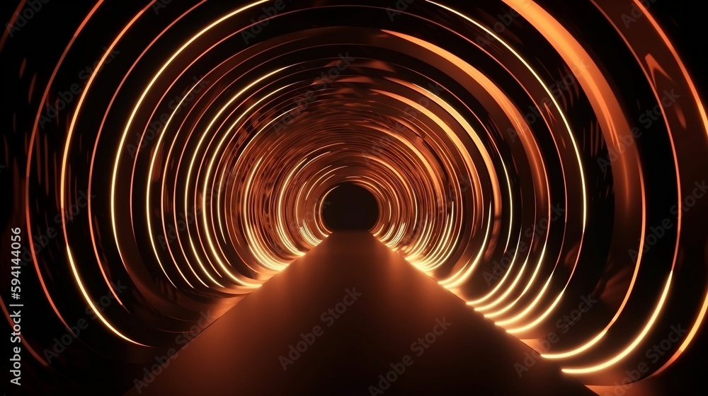 Wall mural abstract background, tunnel of glowing arcs. 3d render. generative ai