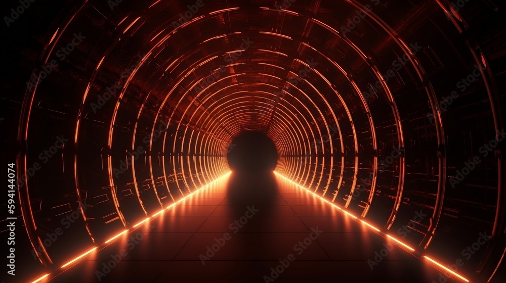 Wall mural abstract background, tunnel of glowing arcs. 3d render. generative ai