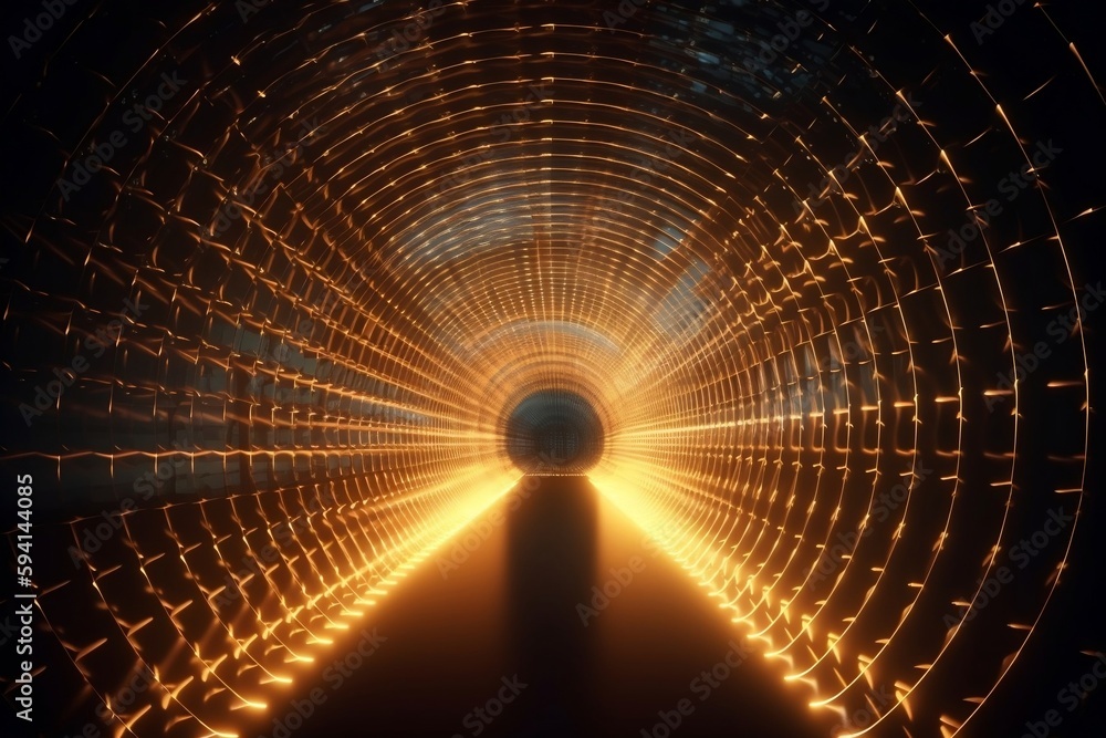 Wall mural abstract background, tunnel of glowing arcs. 3d render. generative ai