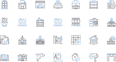 Rebranding effort line icons collection. Revamp, Refresh, Renovation, Reinvent, Renewal, Revitalization, Transformation vector and linear illustration. Overhaul,Modernization,Upgrade outline signs set