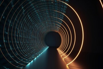 abstract background, tunnel of glowing arcs. 3d render. generative AI