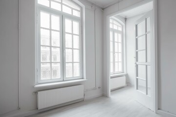 Naklejka na ściany i meble White plastic window and door in the new room. Generative AI