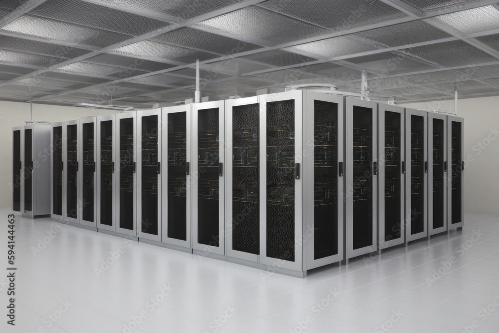 Poster server room with rows of computer servers. generative ai