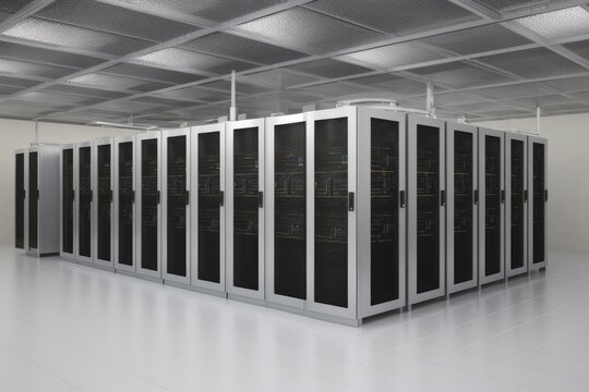 server room with rows of computer servers. Generative AI