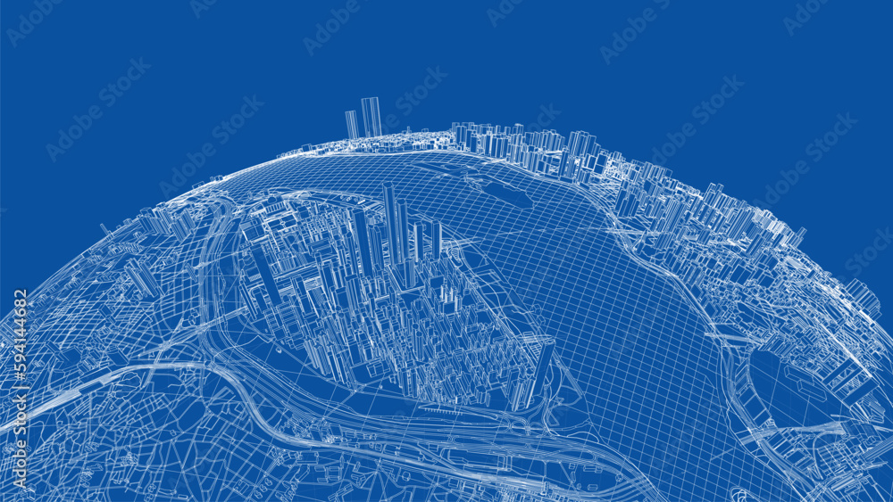 Poster 3d city sphere. vector rendering of 3d